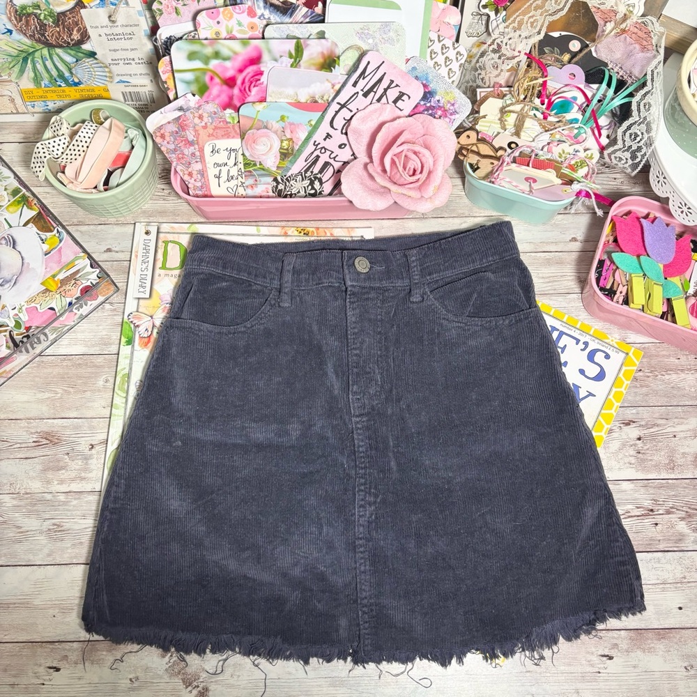 John Galt Blue Corduroy Juliette Mini Skirt Brandy Melville Women’s S Frayed Hem